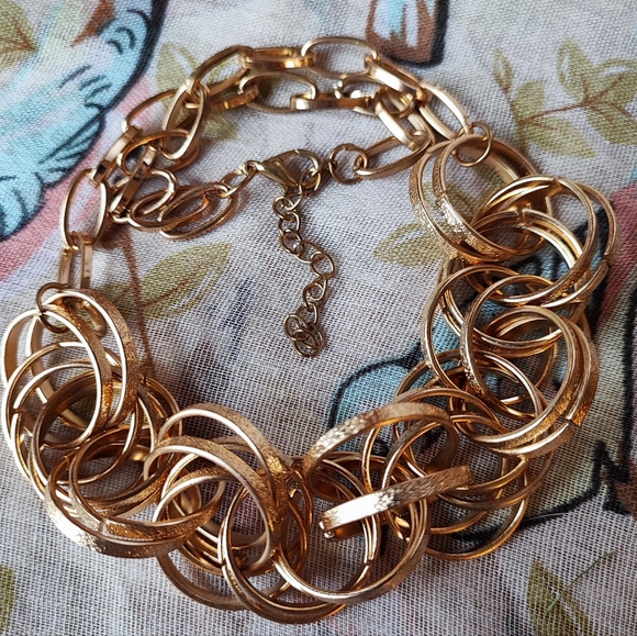 Gold Tone Round Textured Rings Necklace Vintage MCM Jewelry - Picture 6 of 8